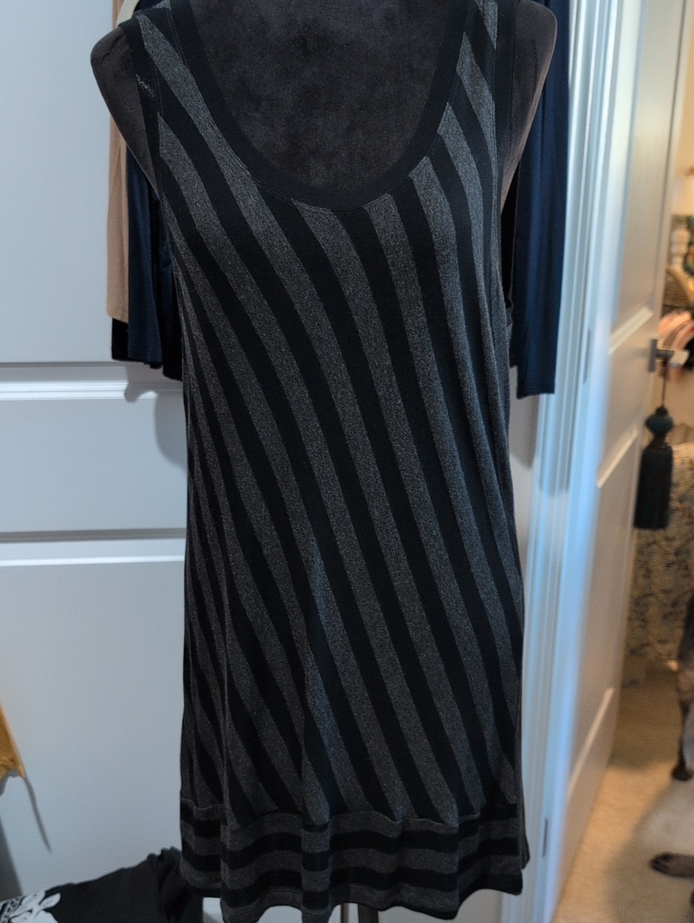 CAbi Align Tank  3630 Never Worn  Black & Grey Striped Scoop Neck Tank